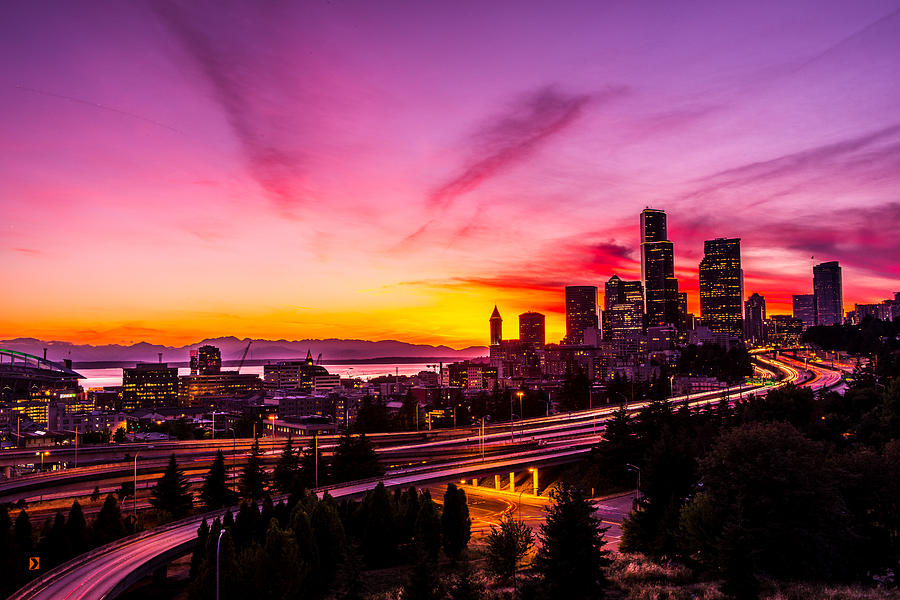 Seattle Down Town in sunset color #2 Photograph by Hisao Mogi
