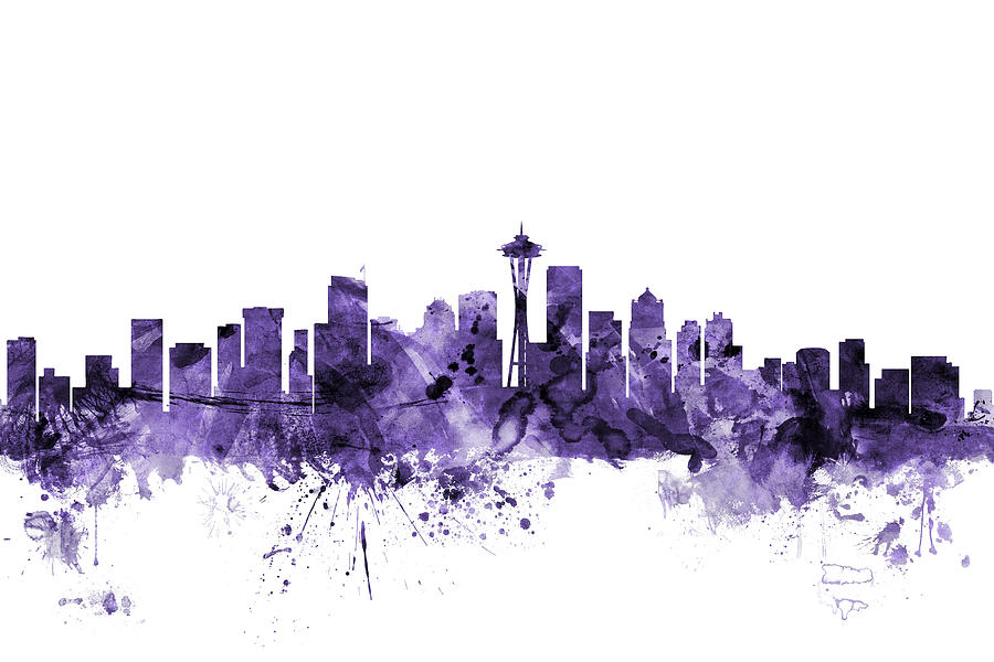 Seattle Digital Art - Seattle Washington Skyline #2 by Michael Tompsett