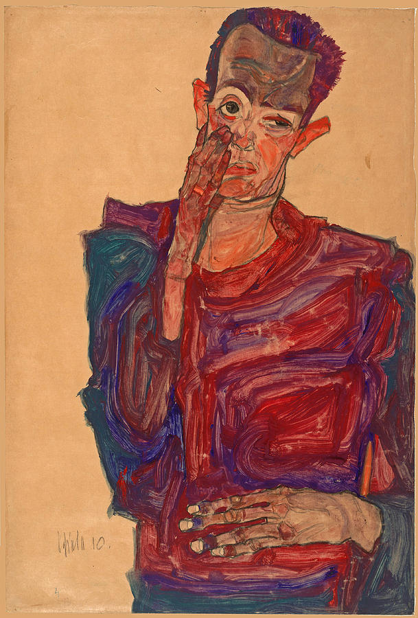 Self-Portrait with Eyelid Pulled Down  #2 Drawing by Egon Schiele
