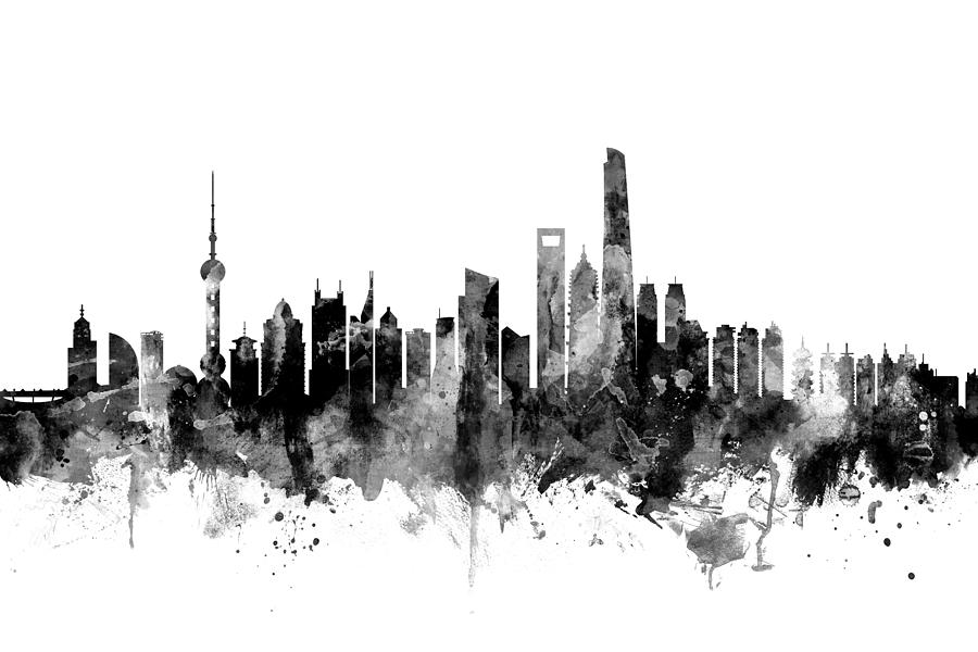 Shanghai China Skyline #2 Digital Art by Michael Tompsett
