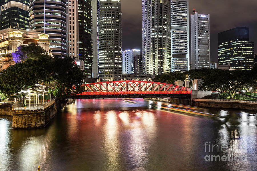 Singapore river at night with financial district in Singapore #2 Photograph by Didier Marti