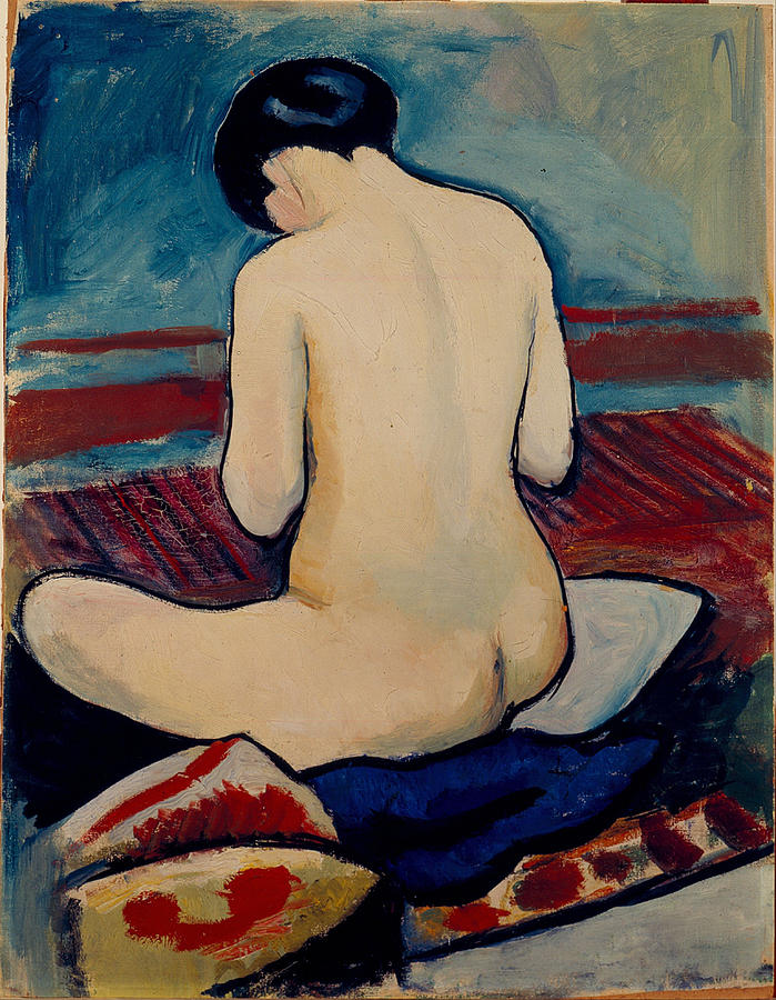 Sitting Nude With Pillow Painting