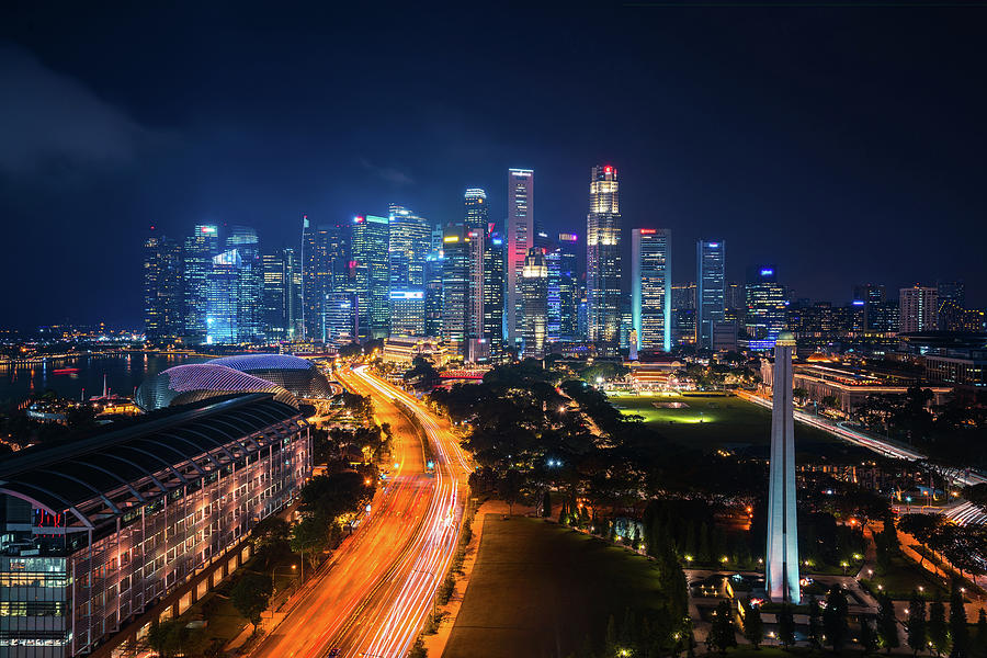 Sityscape of Singapore city on night time #2 Photograph by Anek Suwannaphoom