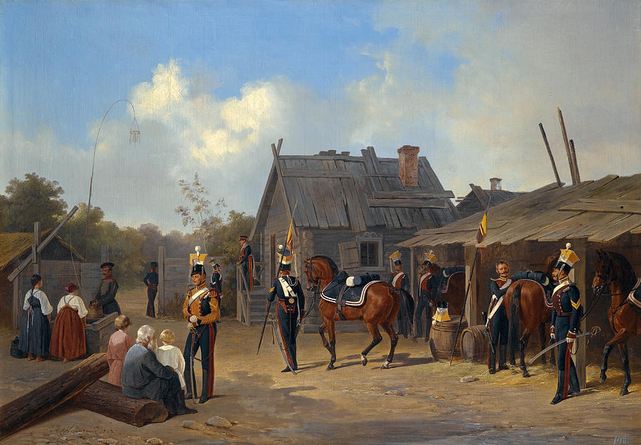 Soldiers Bivouacking in a Village #1 Painting by Adolf Ignatevich Ladurner