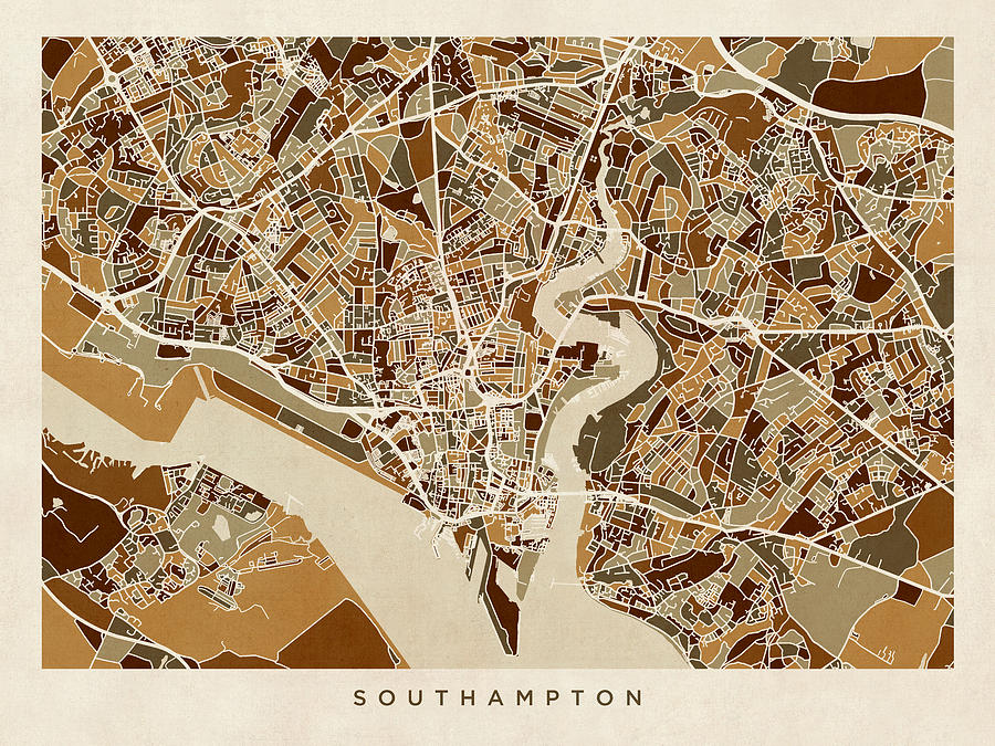 Southampton England City Map #2 Digital Art by Michael Tompsett