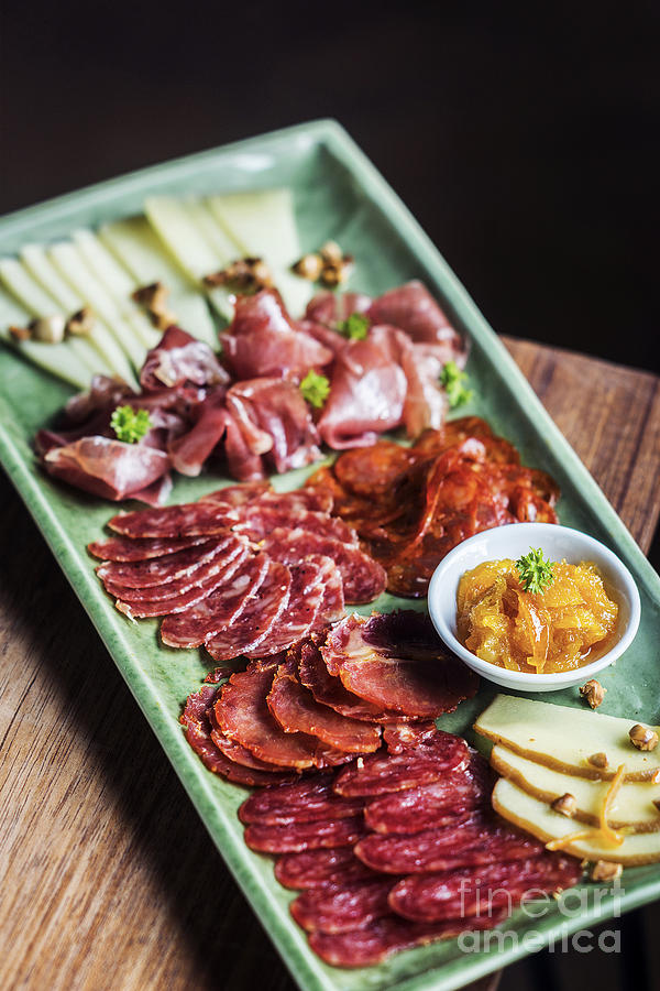 Spanish Smoked Meats Ham And Cheese Platter Starter Dish #2 Photograph by JM Travel Photography