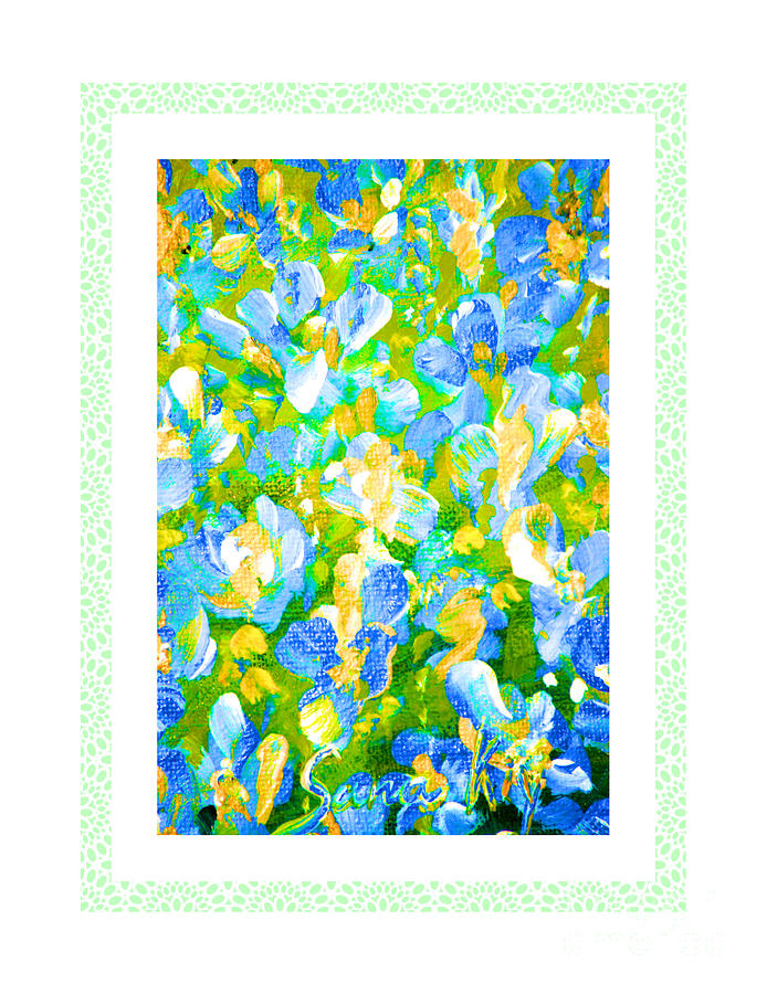 Spring. Painting Meadow Flowers. Green Blue Yellow Colors Painting by Oksana Semenchenko