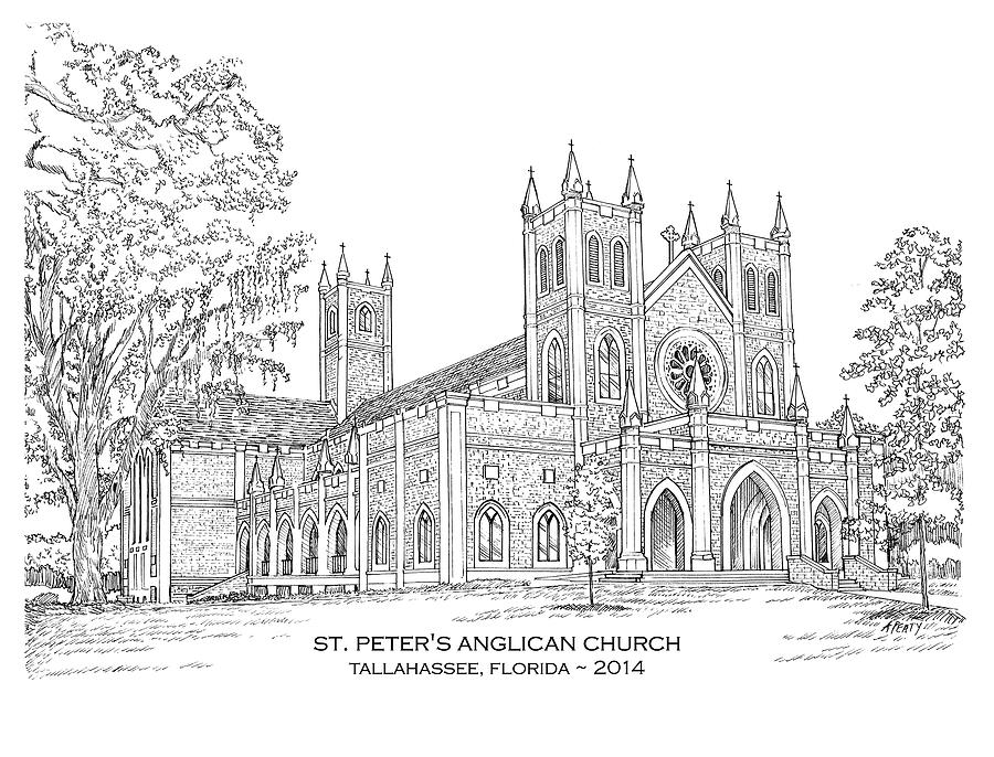 St. Peters Anglican Church #2 Drawing by Audrey Peaty