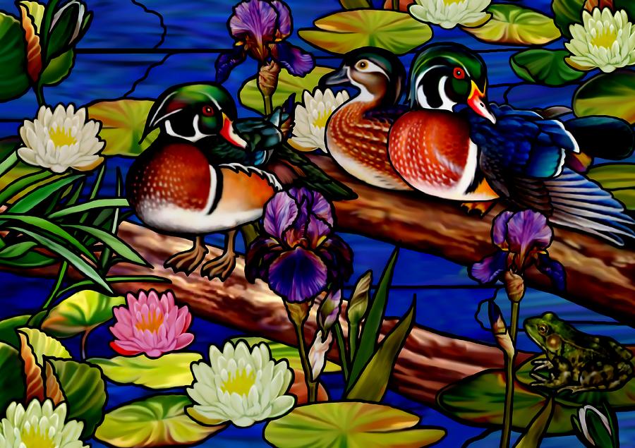 Stained Glass Wood Ducks #2 Mixed Media by Anthony Seeker