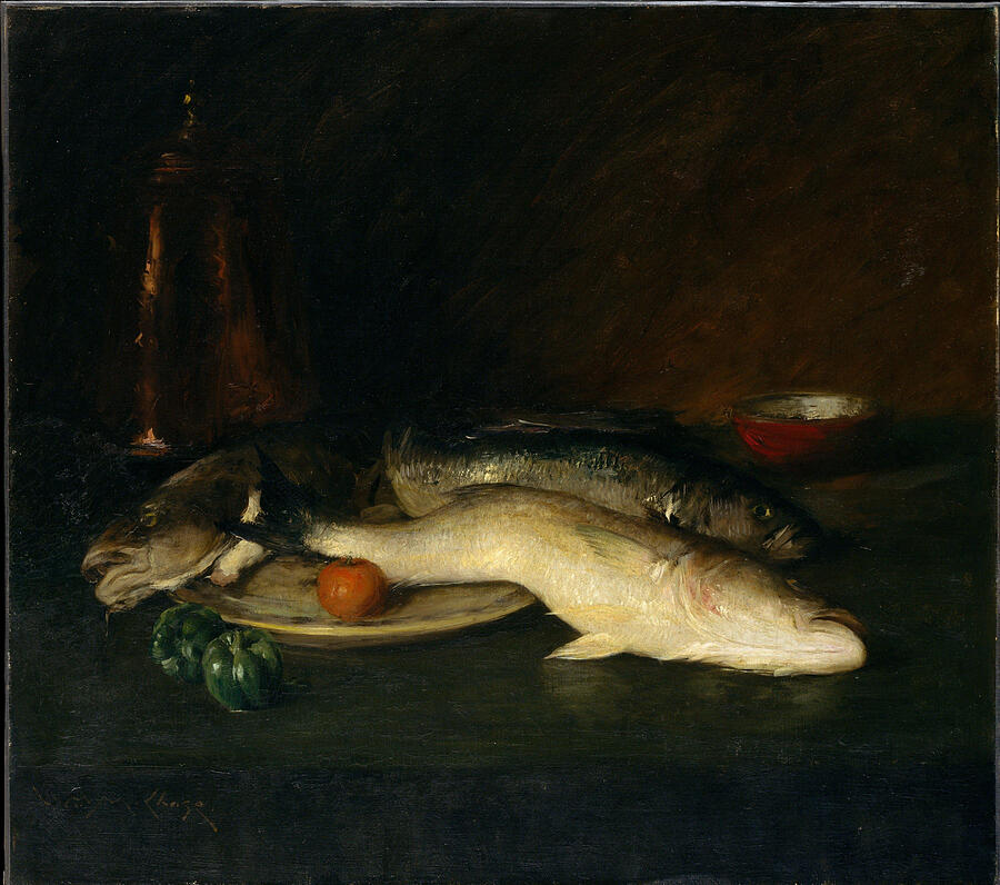 Still Life - Fish, by 1908 Painting by William Merritt Chase