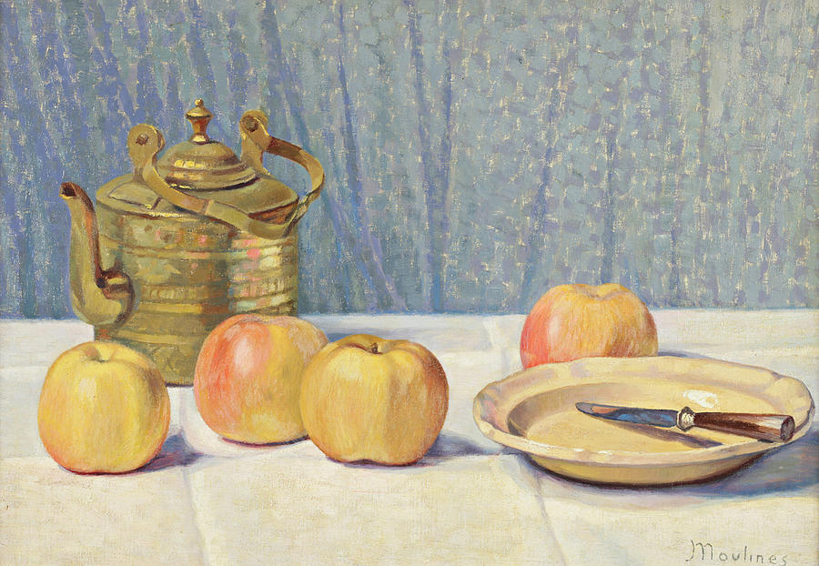 Still Life with Apples and Teapot #2 Painting by Ernest Moulines