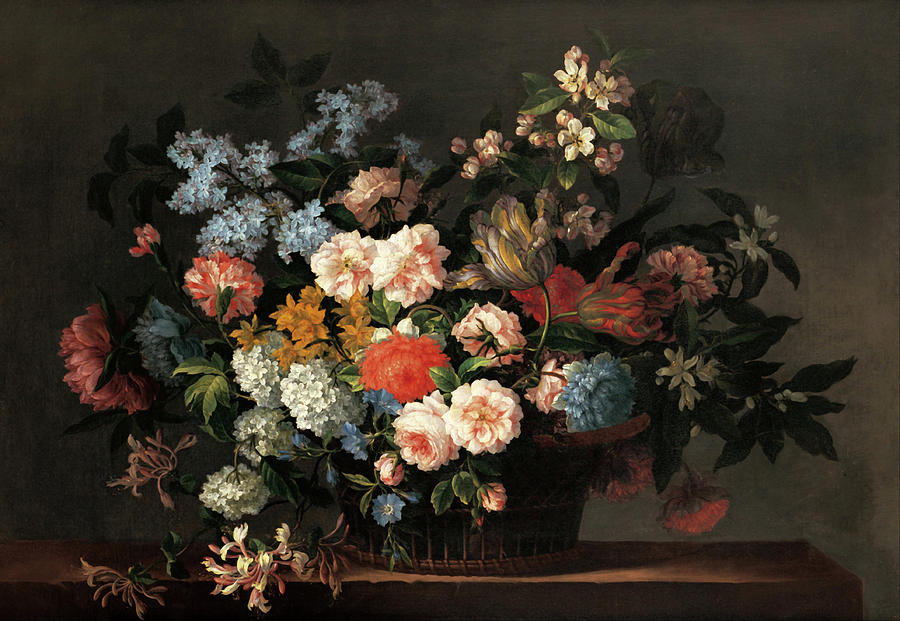 Still Life with Basket of Flowers #2 Painting by Jean-Baptiste Monnoyer