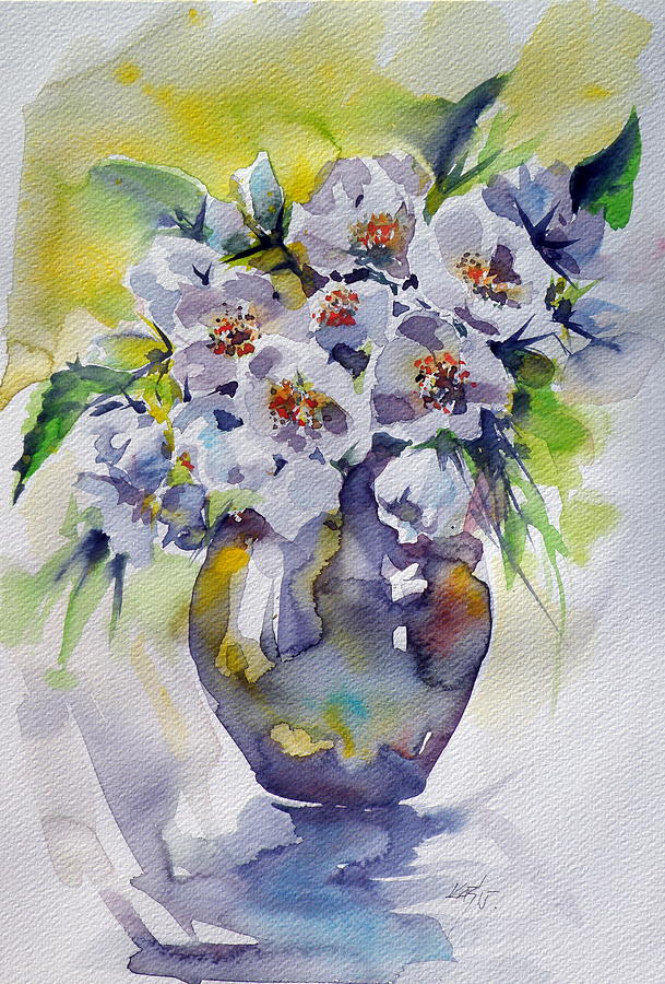 Still life with white flowers #1 Painting by Kovacs Anna Brigitta