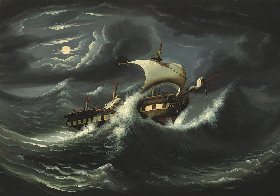Storm Tossed Frigate #2 Painting by Thomas Chambers