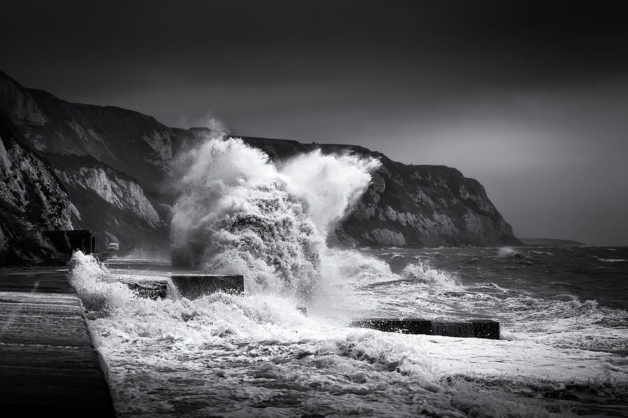 Black And White Photograph - Stormy Folkestone #2 by Ian Hufton