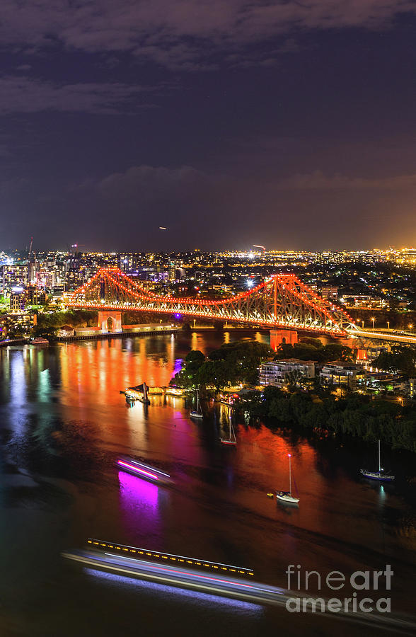 Story Bridge lit up after dark #2 Photograph by Andrew Michael
