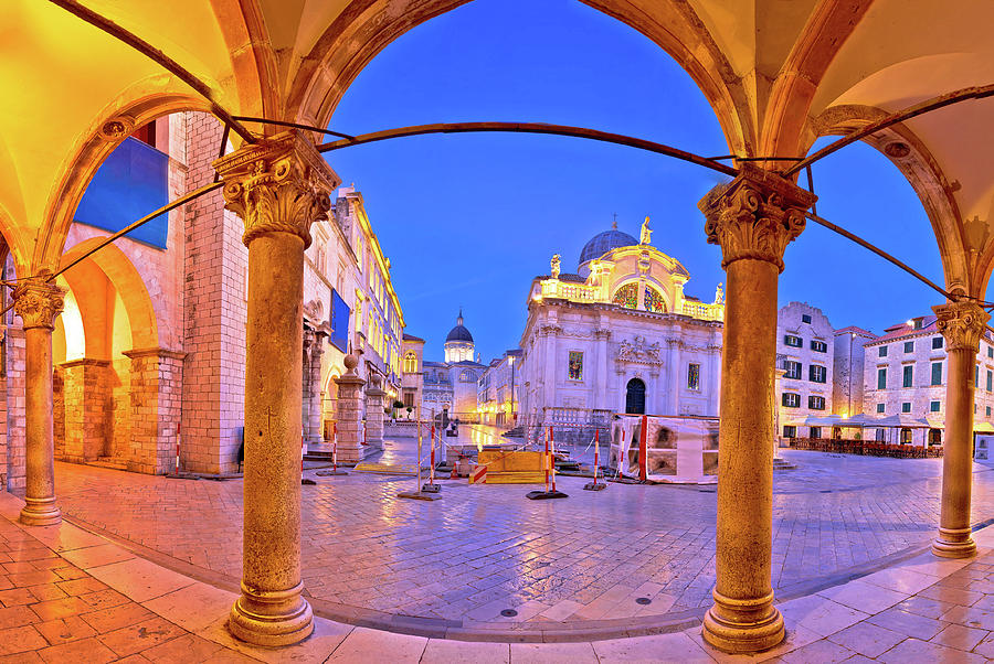 Stradun in Dubrovnik arches and landmarks panoramic view at dawn #2 Photograph by Brch Photography