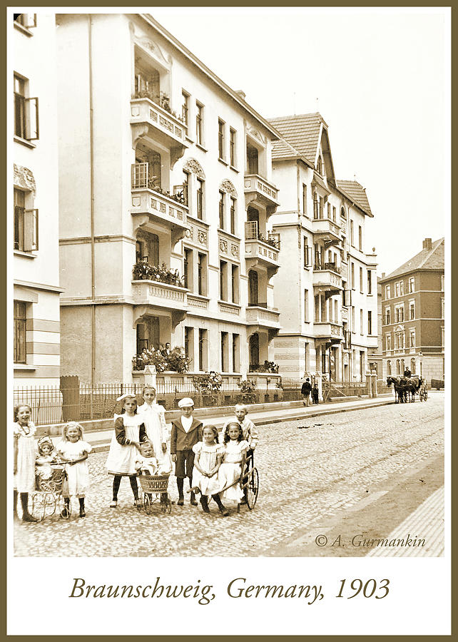 Street Scene with Children, Braunschweig, Germany, 1903, Vintage Photograph by A Macarthur Gurmankin