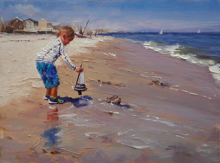 Summer Painting - Nick and his sailboat  by Laura Lee Zanghetti