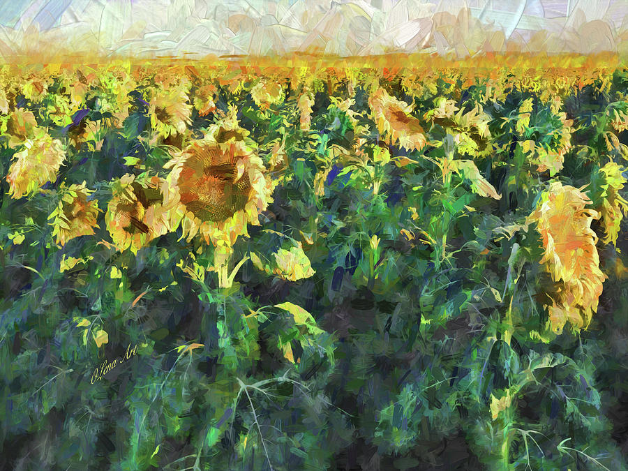 Sunflower Fields #1 Digital Art by Lena Owens - OLena Art Vibrant Palette Knife and Graphic Design