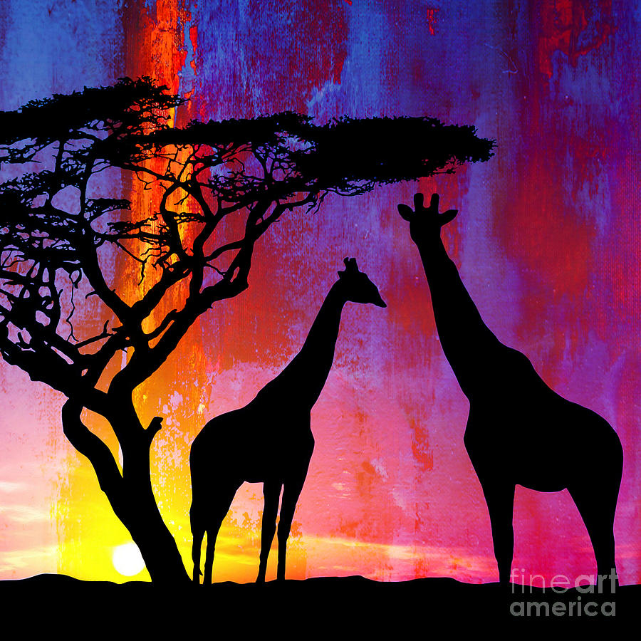 Sunset Giraffe  #2 Painting by Gull G