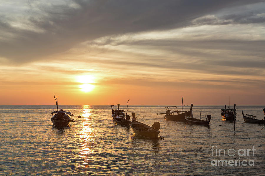 Sunset over boats in Koh Lanta in Thailand #2 Photograph by Didier Marti