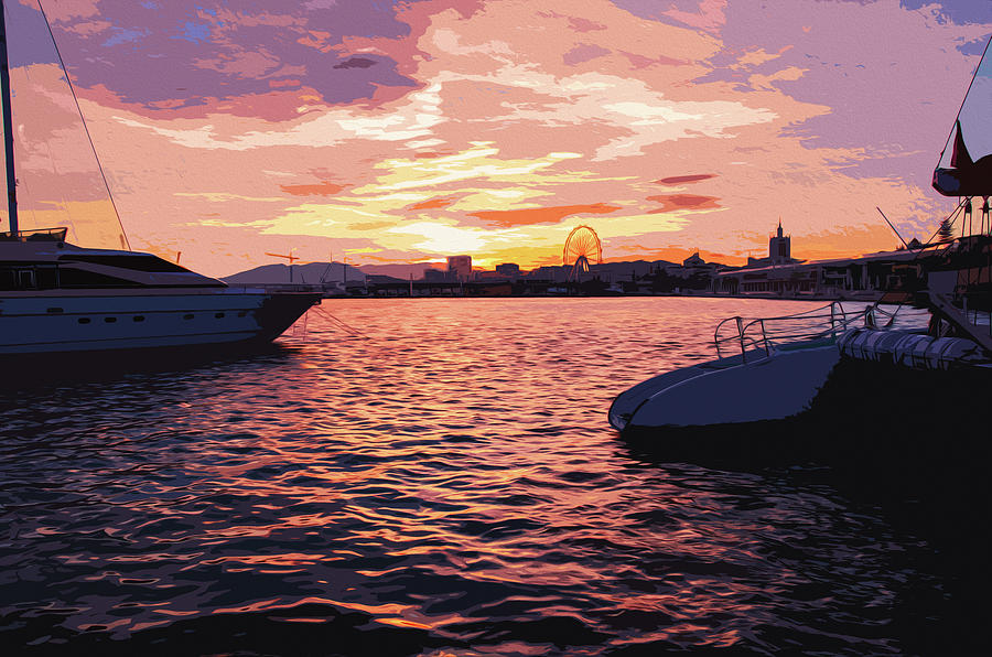 Sunset over Malaga, Costa del Sol - 6 #2 Painting by AM FineArtPrints