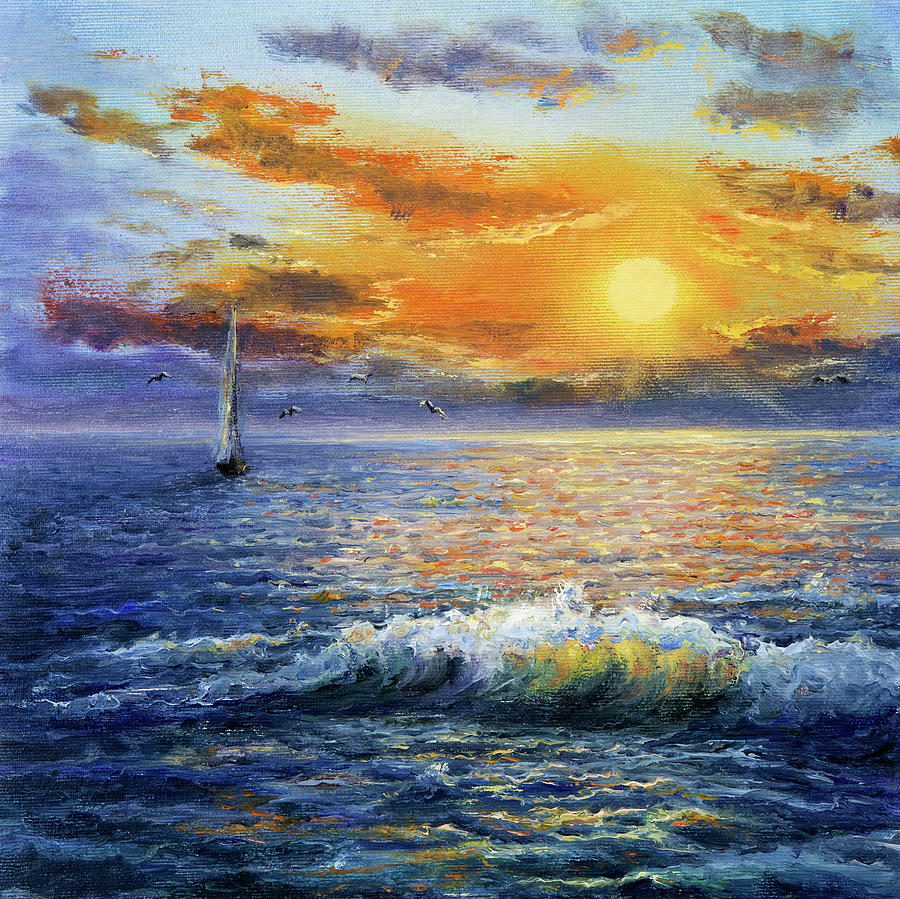Sunset over ocean Painting by Boyan Dimitrov