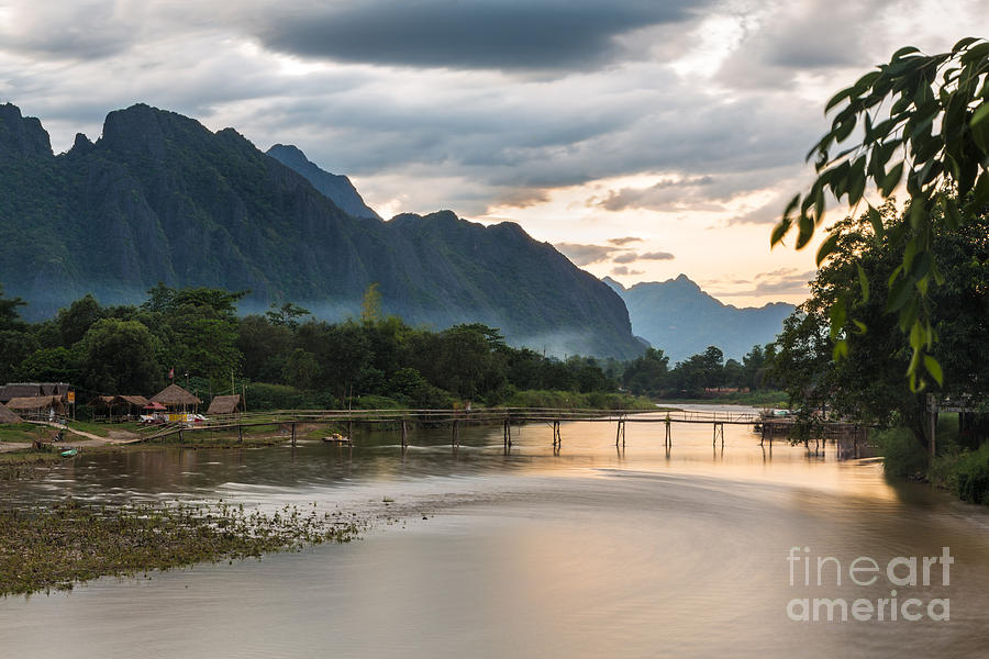 Sunset over Vang Vieng river in Laos #2 Photograph by Didier Marti