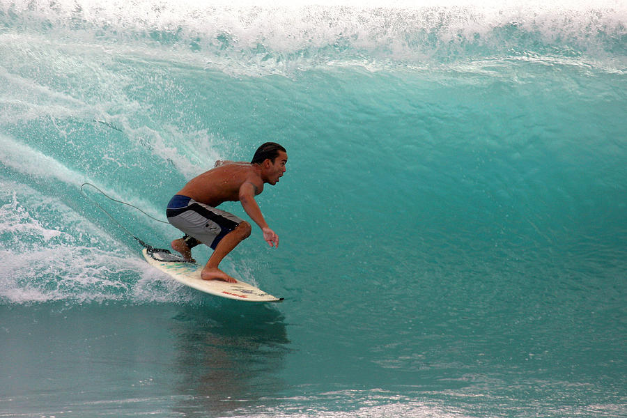 Surfer Surfing blue waves at Dumps Maui Hawaii #2 Photograph by Pierre Leclerc Photography