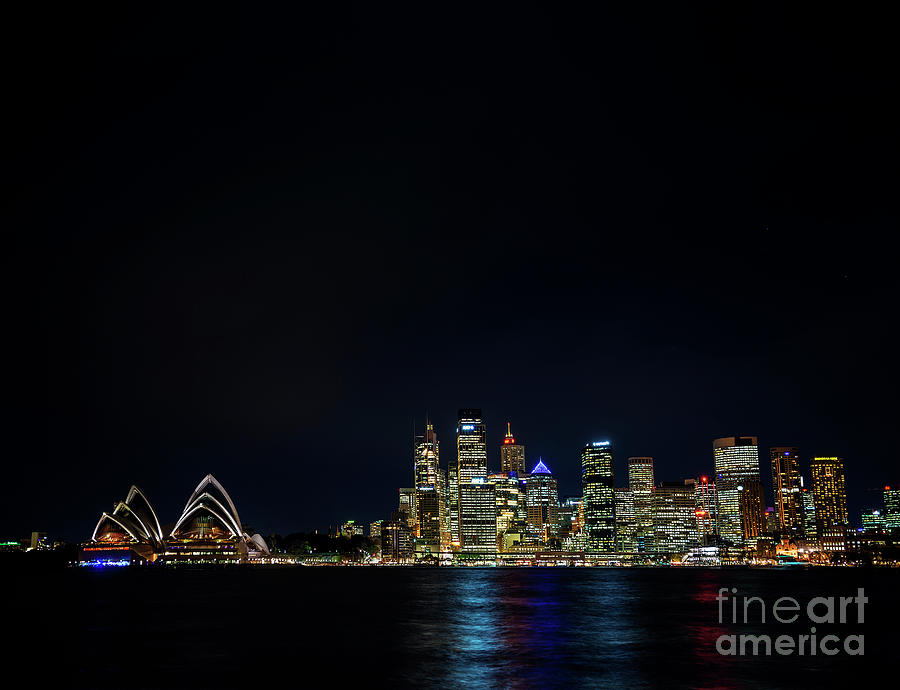 Architecture Photograph - sydney harbour CBD opera house skyline in australia at night #2 by JM Travel Photography