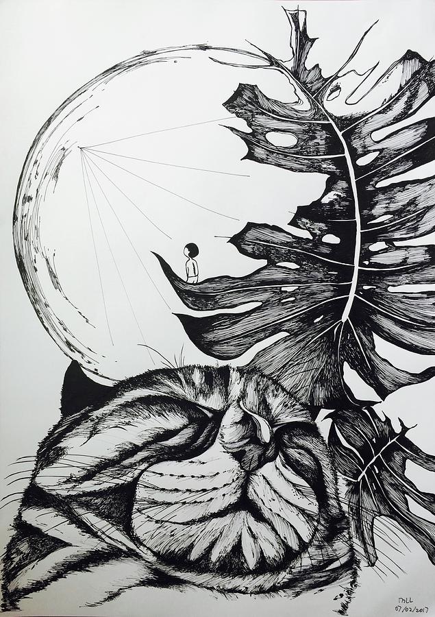 Talking To The Moon Drawing by Leilei Mo - Pixels