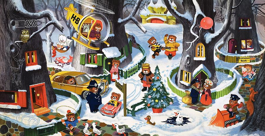 Car Painting - Teddy Bear Christmas Card by William Francis Phillipps