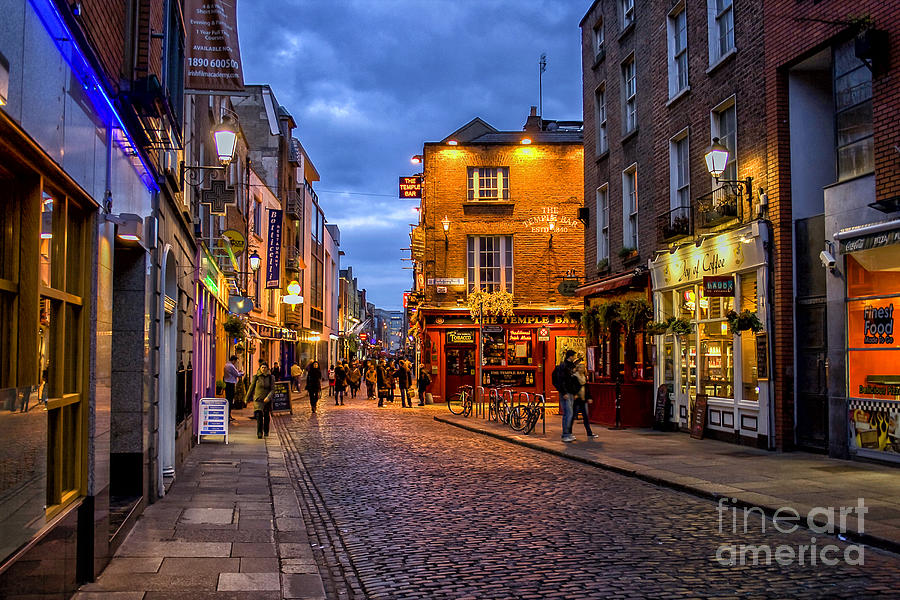 Temple Bar Area Dublin At Night Photograph