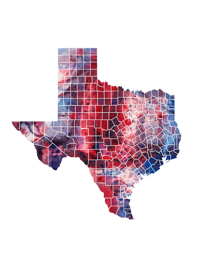 Texas Watercolor Map #2 Digital Art by Michael Tompsett