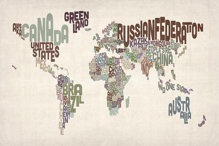 Text Map of the World #2 Digital Art by Michael Tompsett