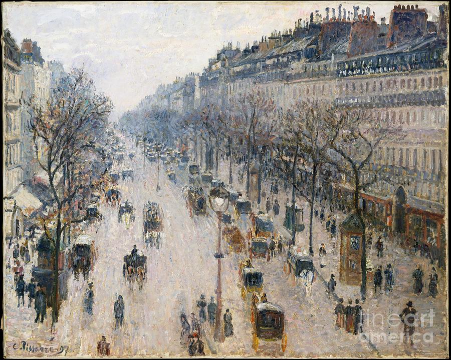 The Boulevard Montmartre on a Winter Morning #2 Painting by Celestial Images
