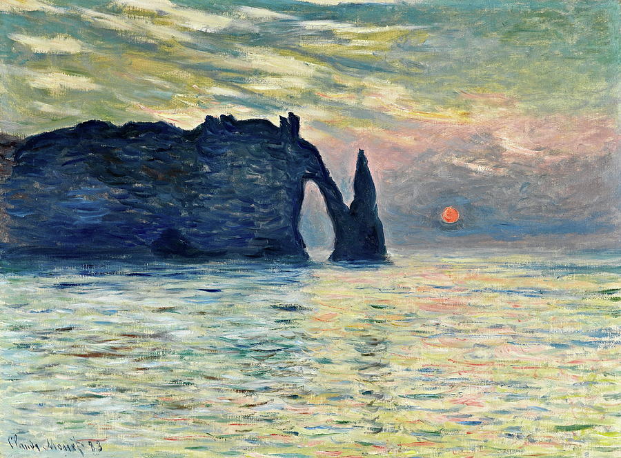 The Cliff, Etretat, Sunset Painting by Claude Monet