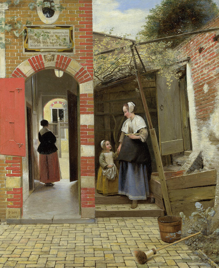 The Courtyard of a House in Delft #4 Painting by Pieter de Hooch