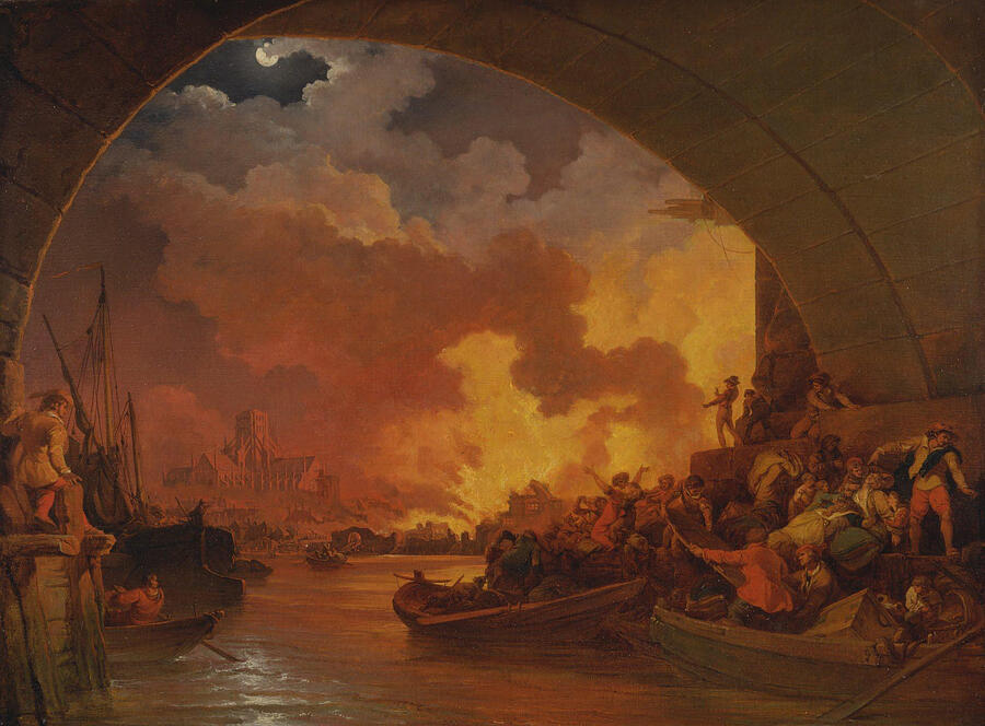 The Great Fire of London, from circa 1797 Painting by Philip James de Loutherbourg