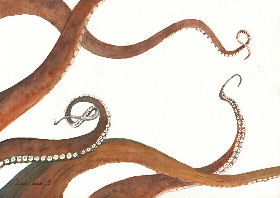 Octopus Decor Painting - The Great white shark and the octopus #2 by Juan Bosco