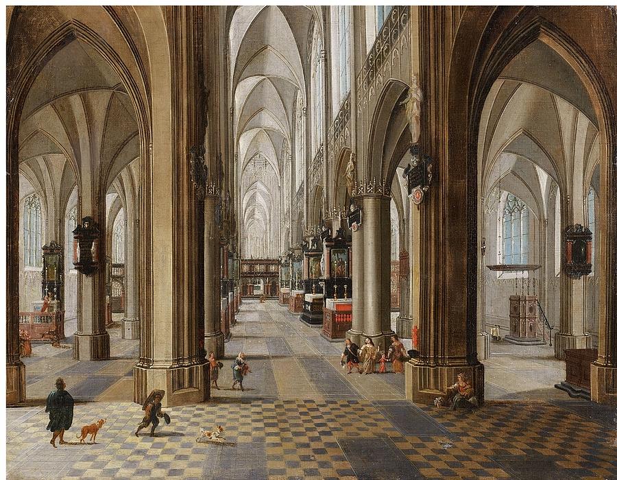Kingdom Painting - The Interior of the Onze Lieve Vrouwekerk in Antwerp #2 by Peeter Neeffs