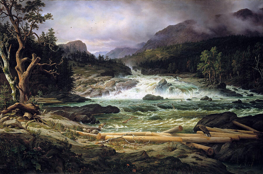 The Labro Falls at Kongsberg #4 Painting by Thomas Fearnley