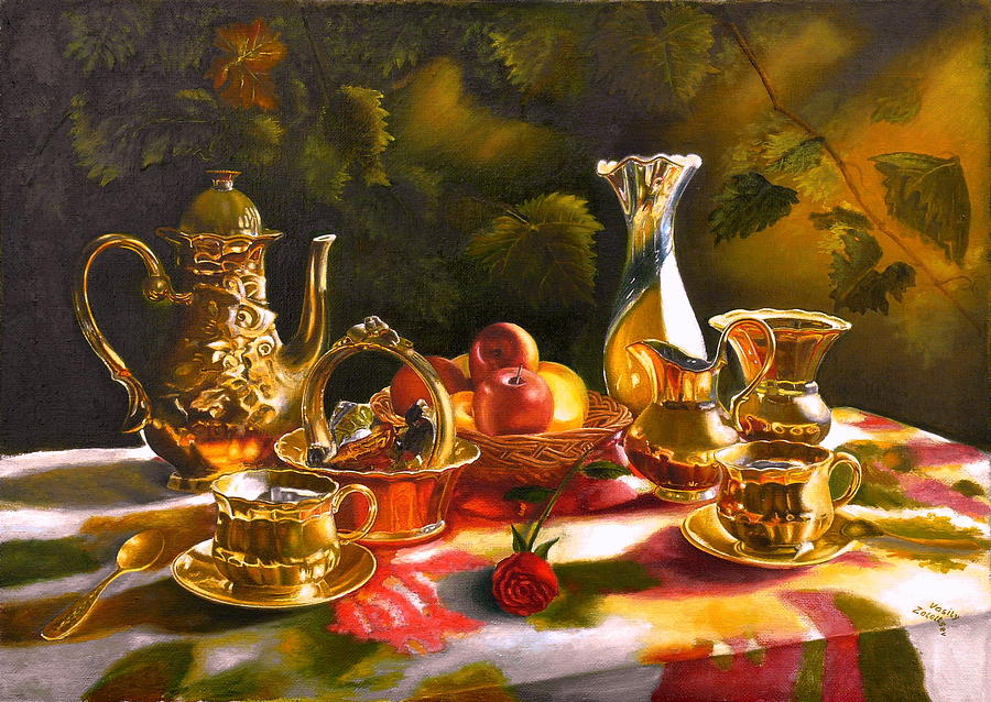 Tea Painting - The memories. Tea together. #2 by Vasily Zolottsev