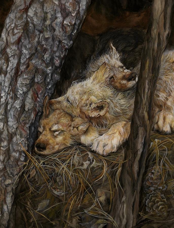 Wolves Painting - The Pine Needle Bed #2 by Nonie Wideman