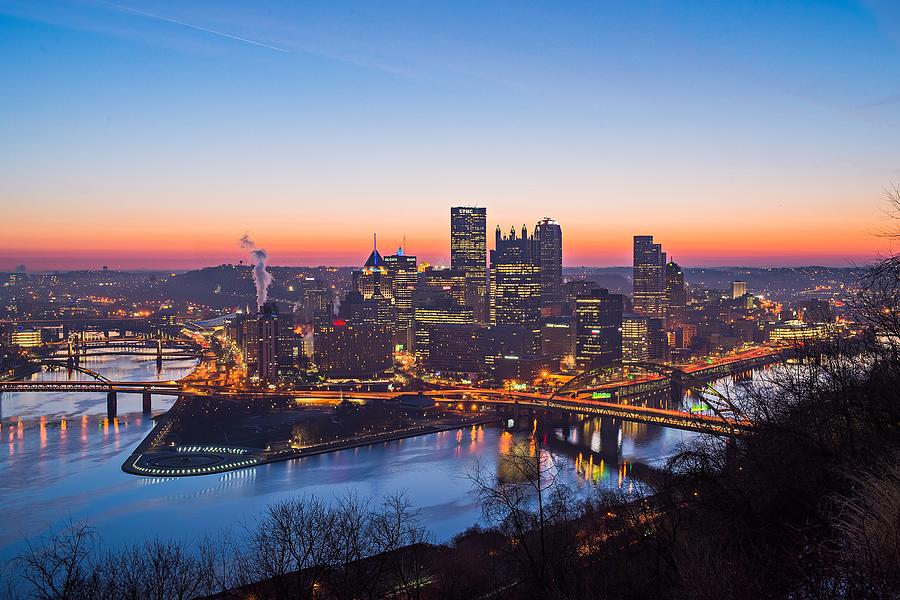 The Pittsburgh City Skyline At Sunrise In Pennsylvania #2 Photograph by Alex Grichenko