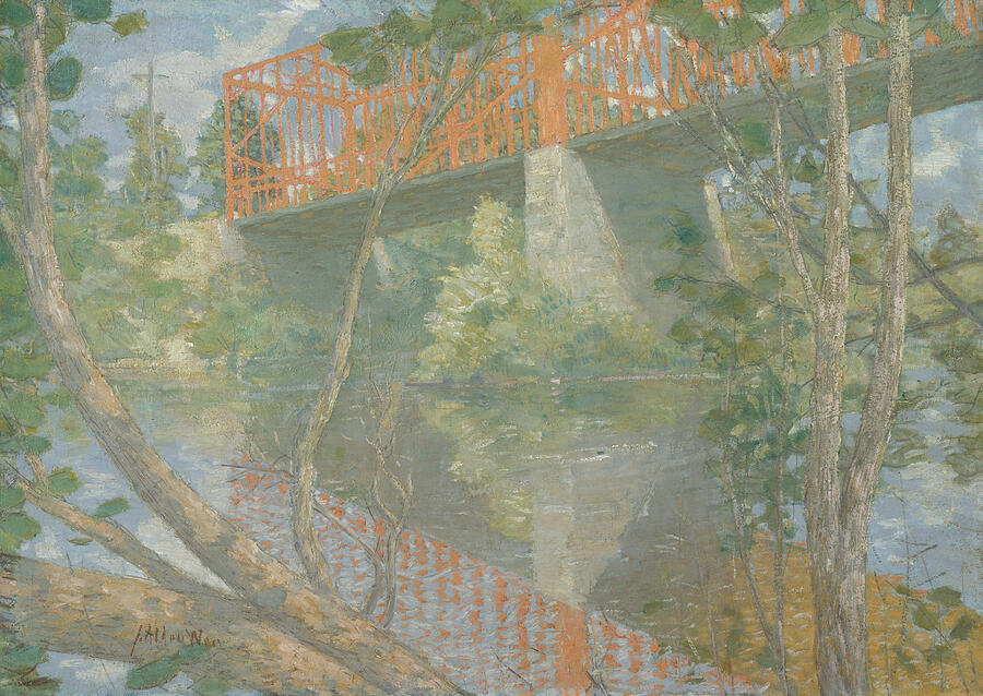 The Red Bridge, from 1895 Painting by Julian Alden Weir