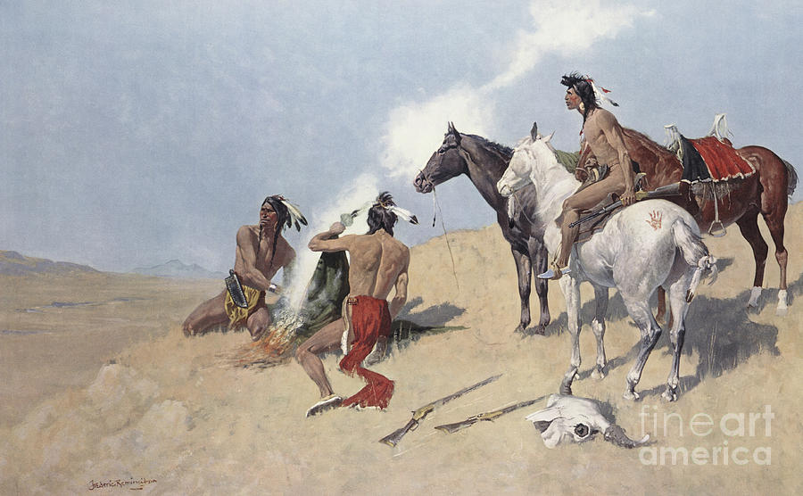 The Smoke Signal Painting by Frederic Remington