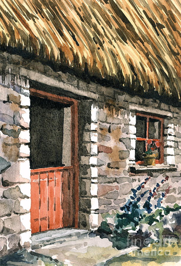 Cottage Painting - The Stone House #3 by Val Byrne
