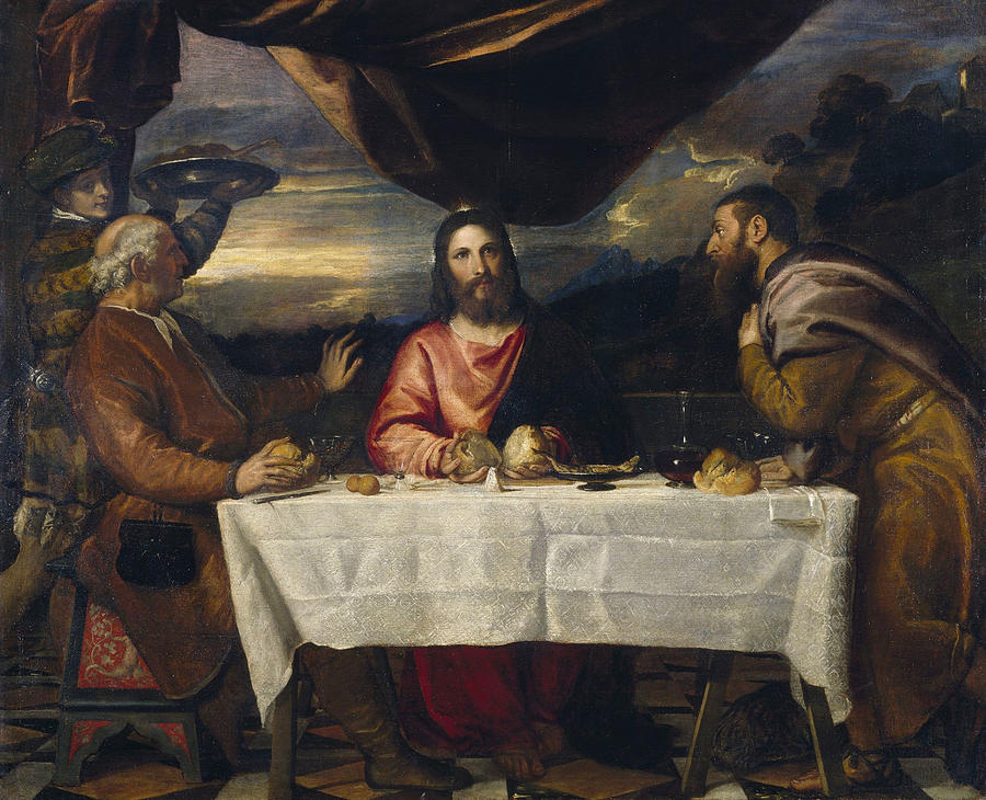 Titian Painting - The Supper at Emmaus #2 by Titian